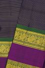 Kancheepuram Silk Navy Blue Saree With Zari Lines Body And Gap Border