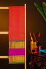 Kancheepuram Silk Orange Saree With Florals And Peacocks Buttis Gap Border