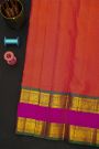Kancheepuram Silk Orange Saree With Florals And Peacocks Buttis Gap Border