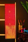 Kancheepuram Silk Red Saree With Florals And Leaves Border