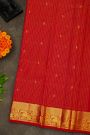 Kancheepuram Silk Red Saree With Zari Checks Florals Leaves And Yalli Border