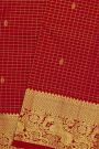 Kancheepuram Silk Red Saree With Zari Checks Florals Leaves And Yalli Border