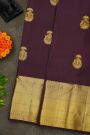 Kancheepuram Silk Dark Wine Saree With Gandaberunda Buttis And Birds Body
