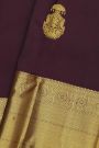 Kancheepuram Silk Dark Wine Saree With Gandaberunda Buttis And Birds Body