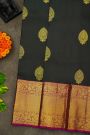 Kancheepuram Silk Bottle Green Saree With Florals And Leaves Border