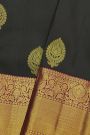 Kancheepuram Silk Bottle Green Saree With Florals And Leaves Border