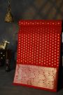 Venkatagiri Silk Red Saree With Florals And Peacocks Border