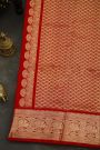 Venkatagiri Silk Red Saree With Florals And Peacocks Border