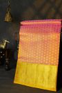 Venkatagiri Silk Peach Orange Saree With Bird And Animal Motif Border