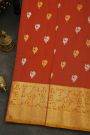 Venkatagiri Silk Brick Red Saree With Peacock And Floral Border
