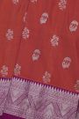 Venkatagiri Silk Rust Orange Saree With Florals And Peacock Buttis Body