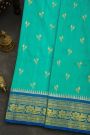Venkatagiri Silk Sea Green Saree With Floral And Leaves Border