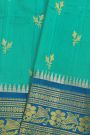 Venkatagiri Silk Sea Green Saree With Floral And Leaves Border