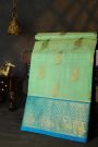 Venkatagiri Silk Mint Green Saree With Florals And Peacocks Border