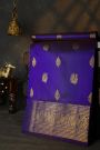 Venkatagiri Silk Dark Violet Saree With Florals And Peacocks Motif Border