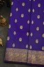 Venkatagiri Silk Dark Violet Saree With Florals And Peacocks Motif Border
