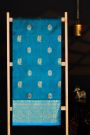 Venkatagiri Silk Royal Blue Saree With Florals And Peacock Buttis Body