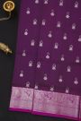 Venkatagiri Silk Purple Saree With Florals And Leaves Birds Border