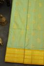 Venkatagiri Silk Pista Green Saree With Elephant And Peacock Box Motif Border