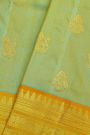 Venkatagiri Silk Pista Green Saree With Elephant And Peacock Box Motif Border
