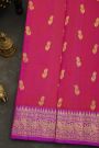 Venkatagiri Silk Rani Pink Saree With Floral And Leaf Jaal Border
