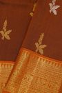 Venkatagiri Silk Brick Brown Saree With Florals And Buttis Body