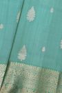 Venkatagiri Silk Teal Green Saree With Florals And Leaves Jaal Birds Border