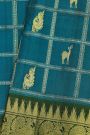 Venkatagiri Silk Peacock Blue Saree With Animal And Bird Body