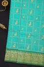 Venkatagiri Silk Turquoise Blue Saree With Floral And Leaf Jaal Temple Border