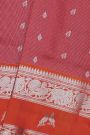 Venkatagiri Silk Red Saree With Zari Checks And Floral Buttis Body