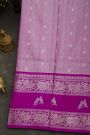 Venkatagiri Silk Light Purple Saree With Elephants And Peacocks Buttis In Gap Border