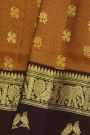 Venkatagiri Silk Rust Brown Saree With Floral And Leaf Buttis In Thread Work Body
