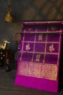 Venkatagiri Silk Purple Saree With Floral And Peacock Buttis In Thread Work Body