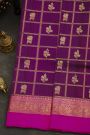 Venkatagiri Silk Purple Saree With Floral And Peacock Buttis In Thread Work Body