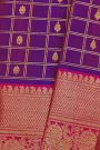 Venkatagiri Silk Purple Saree With Zari Checks And Floral Buttis Body