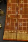 Venkatagiri Silk Rust Orange Saree With Zari Checks And Peacock Buttis Body