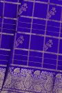 Venkatagiri Silk Royal Blue Saree With Zari Checks And Floral Buttis Body