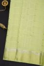 Venkatagiri Silk Pista Green Saree With Checks Floral And Buttis Body