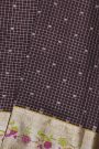 Venkatagiri Silk Dark Brown Saree With Zari Checks And Floral Buttis Body