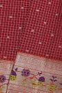 Venkatagiri Silk Maroon Saree With Zari Checks And Floral Buttis Body