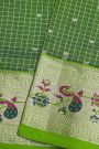 Venkatagiri Silk Bottle Green Saree With Florals And Birds Border
