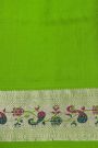 Venkatagiri Silk Bottle Green Saree With Florals And Birds Border