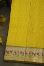 Venkatagiri Silk Yellow Saree With Zari Checks And Floral Buttis Body
