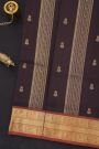 Venkatagiri Silk Dark Brown Saree With Zari Lines And Floral Buttis Body
