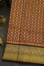 Venkatagiri Silk Brick Brown Saree With Floral Leaf Jaal And Birds Border