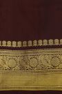 Venkatagiri Silk Brick Brown Saree With Floral Leaf Jaal And Birds Border