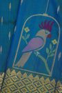 Venkatagiri Silk Royal Blue Saree With Florals And Parrot Buttis Body