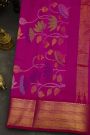 Venkatagiri Silk Rani Pink Saree With Floral And Leaf Body