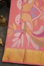 Venkatagiri Silk Baby Pink Saree With Florals And Peacocks Jamdani Pallu