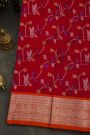 Venkatagiri Silk Red Saree With Leaf Jaal And Bird Motifs Body